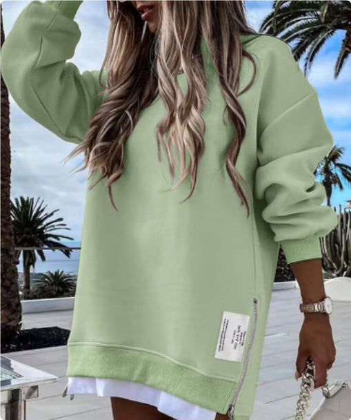 Casual Long Sleeve Zipper Slit Oversized Sweatshirt
